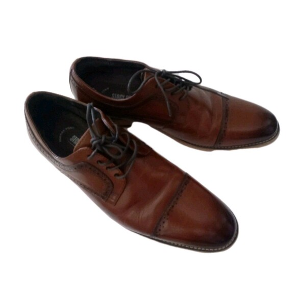 Men's Size 9M Stacy Adams Dickinson Cap Toe Oxford Shoes Cognac Leather EUC - Picture 1 of 6